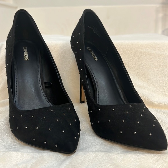 Express Black Faux Suede beaded pointy toe pump - Picture 1 of 4